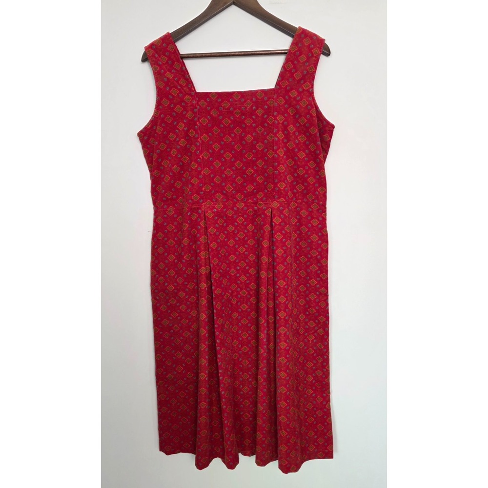Smith & Hawken Dress Size L Red Floral Corduroy Jumper Vintage 80s Nostalgic